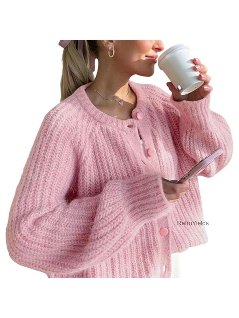 Hixiaohe Women's Chunky Knit Button Cardigan Sweater Open Front Long Sleeve